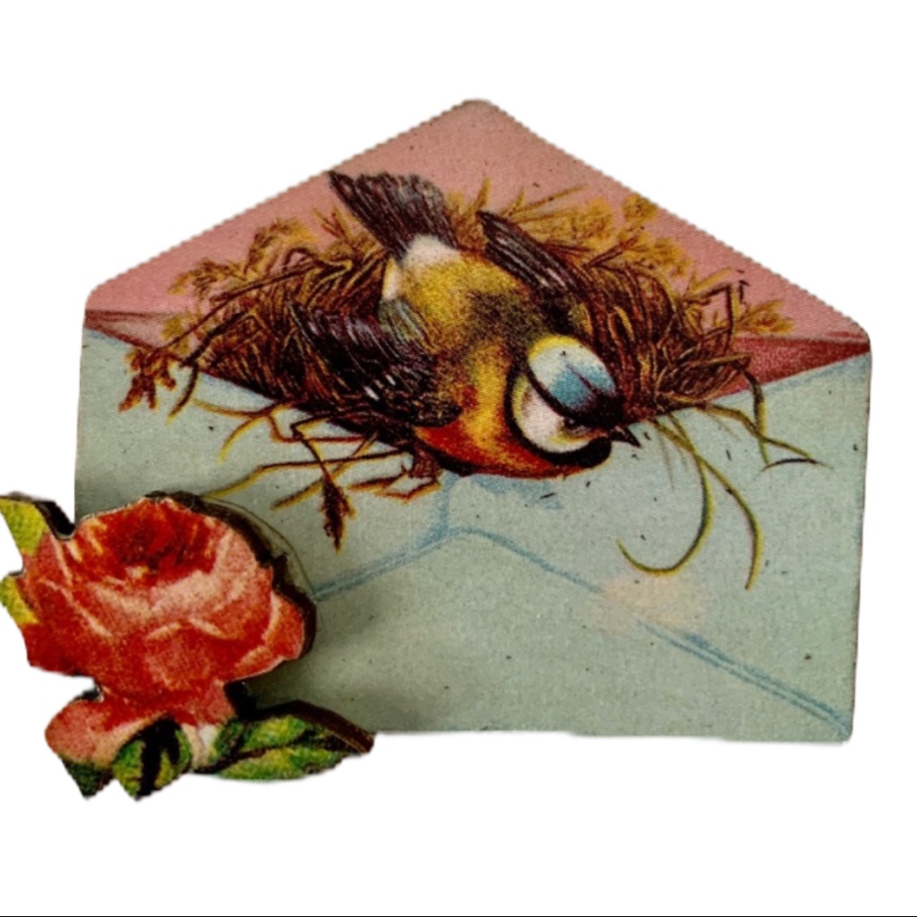 Romantic Victorian Envelope Brooch Pin Roses